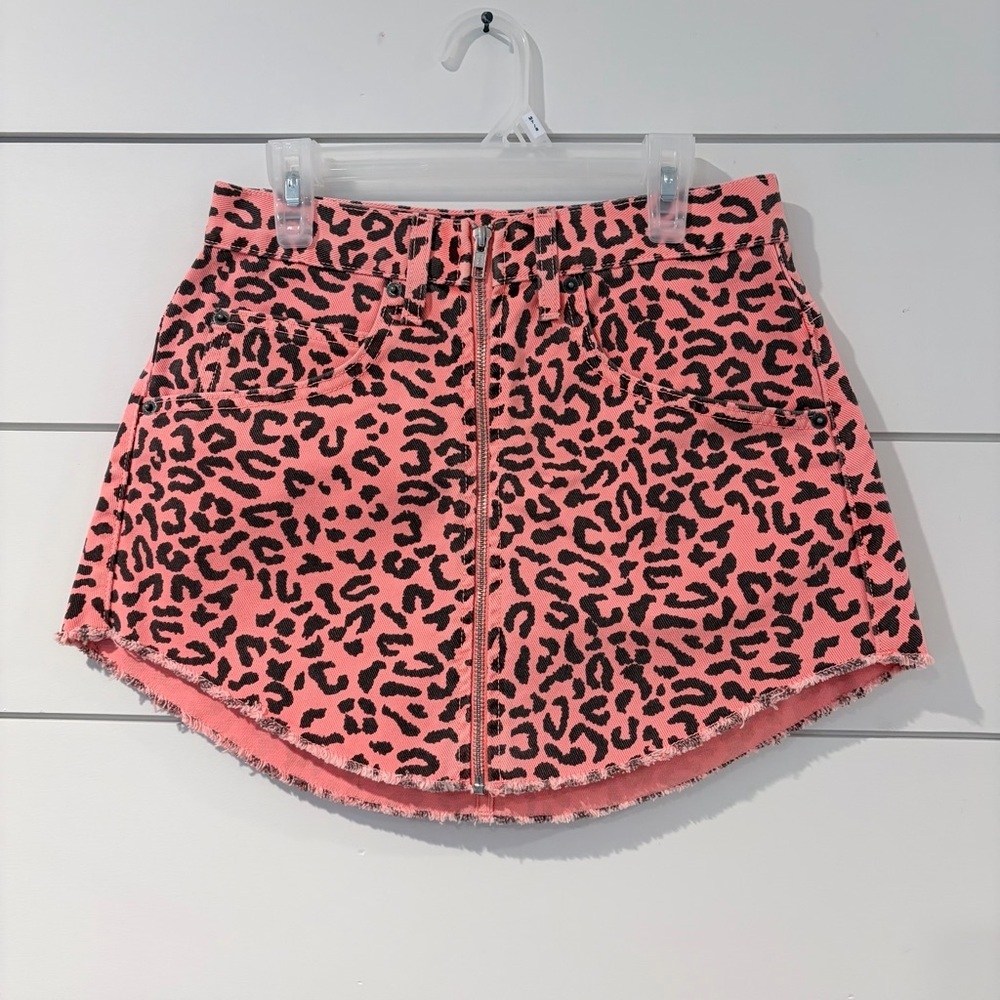 Carmar Animal Leopard Distressed Denim Mini Skirt 27 Full Zip Glam Mobwife